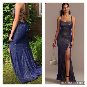 Iridescent Metallic Glitter Spaghetti Strap Gown